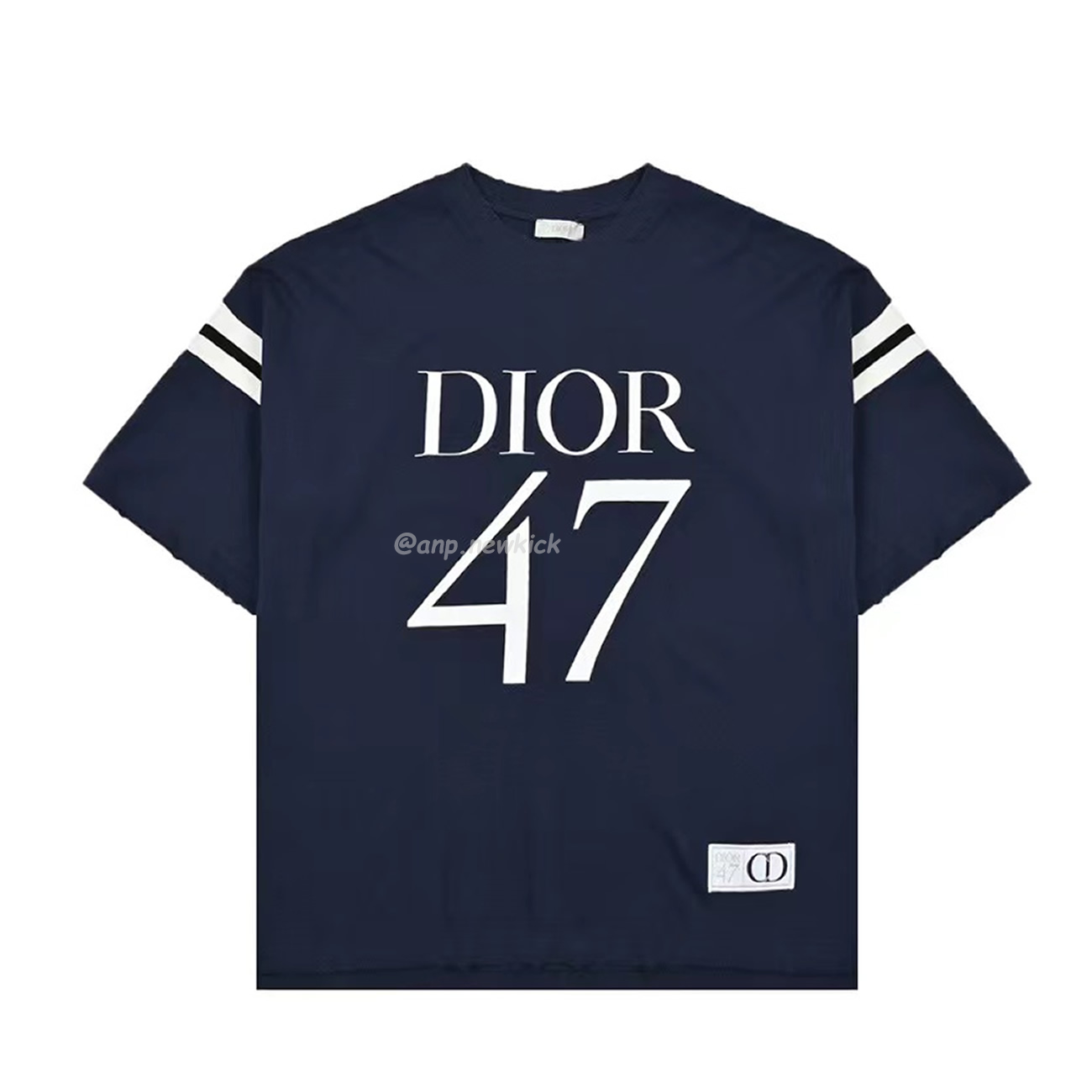 Dior Wide Body Bamboo Pure Cotton Plain Weave Fabric T Shirt White Navy (2) - newkick.app